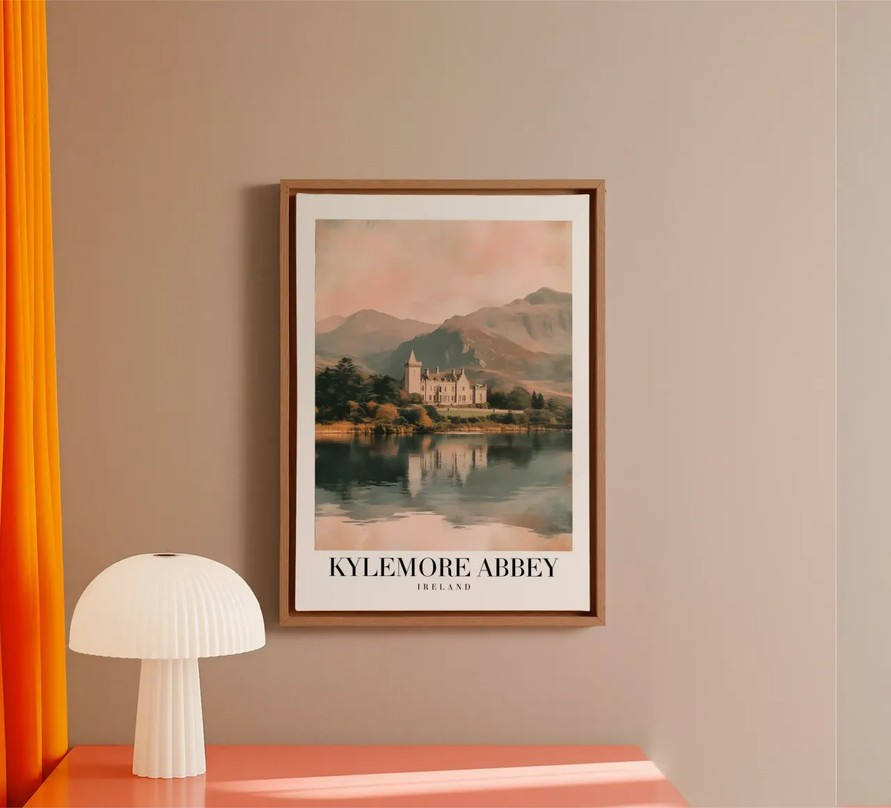 Kylemore Abbey Ierland - Kasteel Meer Landschap Print canvas met Baklijst van homdeco