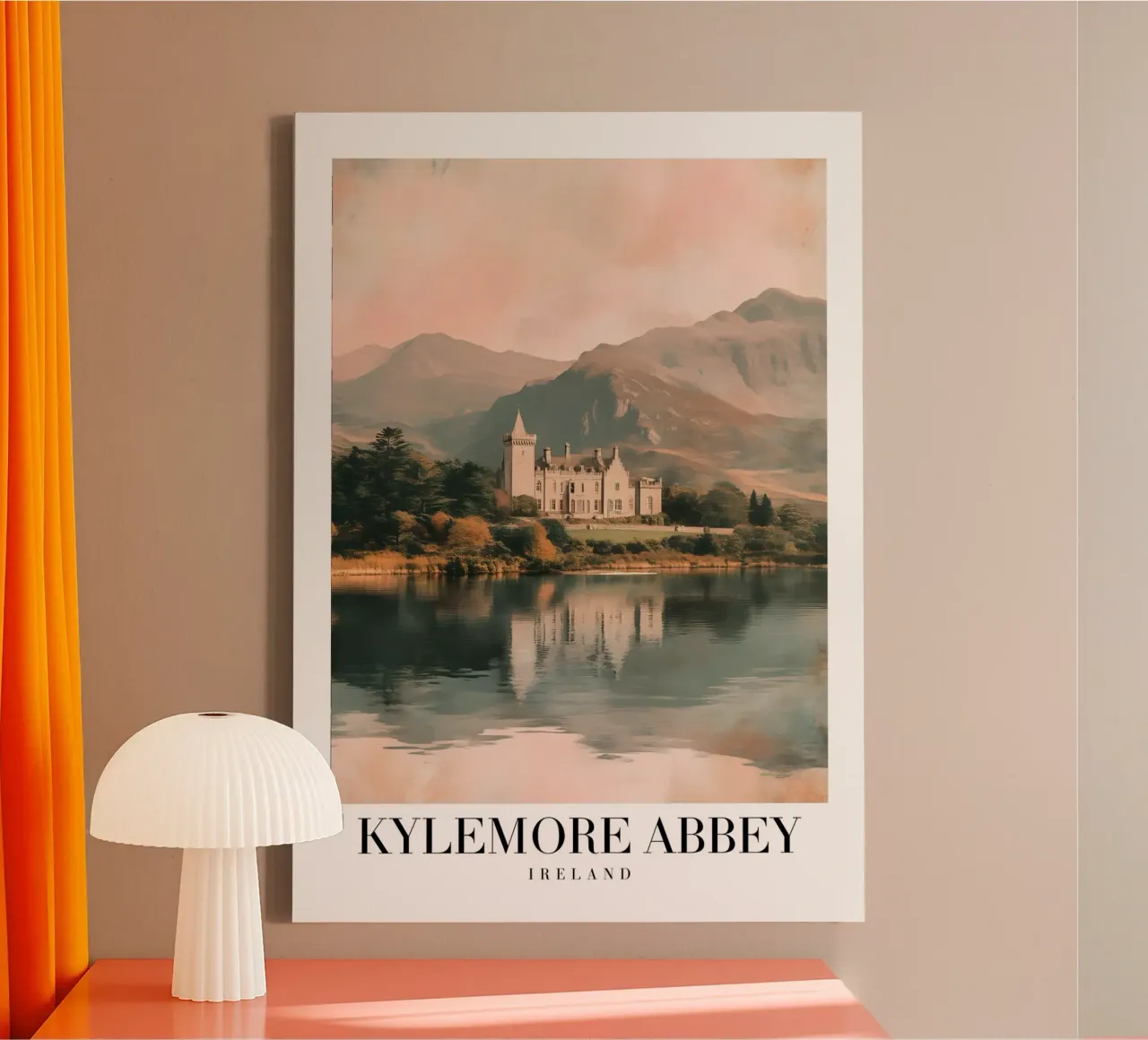 Kylemore Abbey Ierland - Kasteel Meer Landschap Print canvas met Baklijst van homdeco