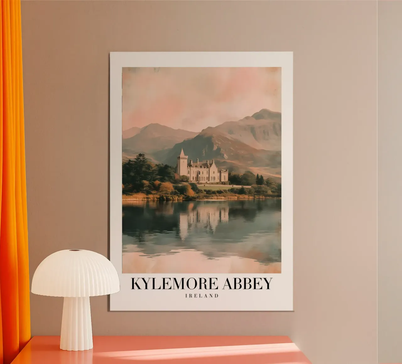 Kylemore Abbey Ierland - Kasteel Meer Landschap Print poster met aluminium frame van homdeco