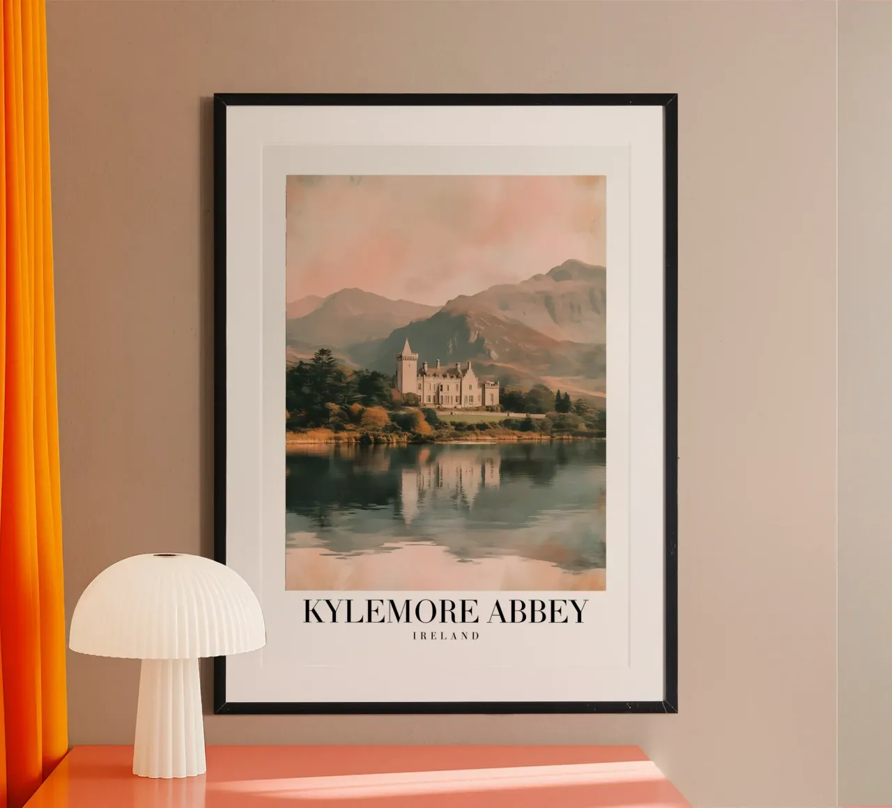 Kylemore Abbey Ierland - Kasteel Meer Landschap Print poster met aluminium frame van homdeco