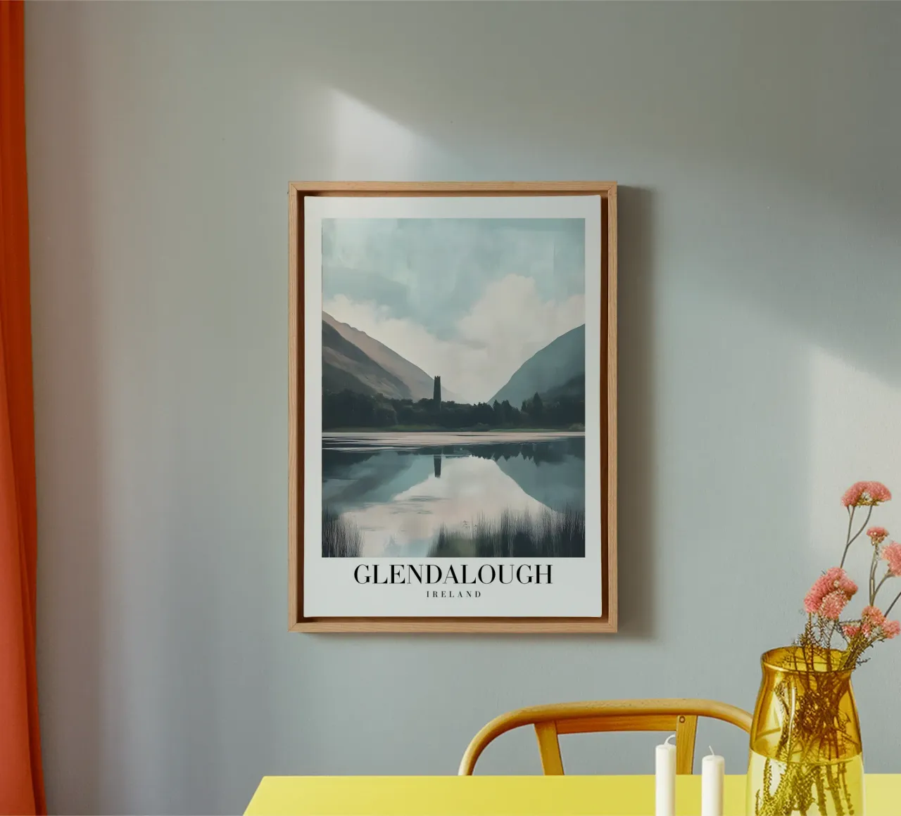 Glendalough Ireland Lake & Round Tower - Misty Landscape canvas with Floater frame by homdeco