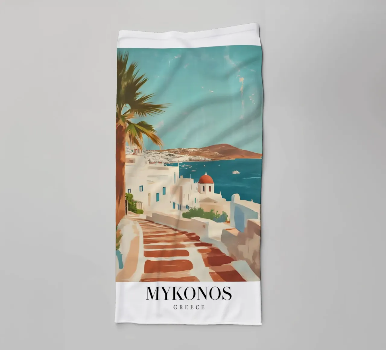 Vista sul villaggio di Mykonos in Grecia - Arte egea imbiancata asciugamano da bagno da homdeco