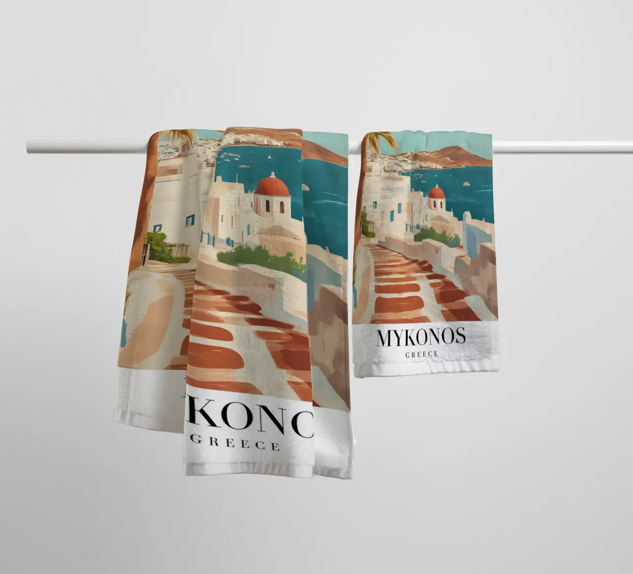 Vista sul villaggio di Mykonos in Grecia - Arte egea imbiancata asciugamano da bagno da homdeco