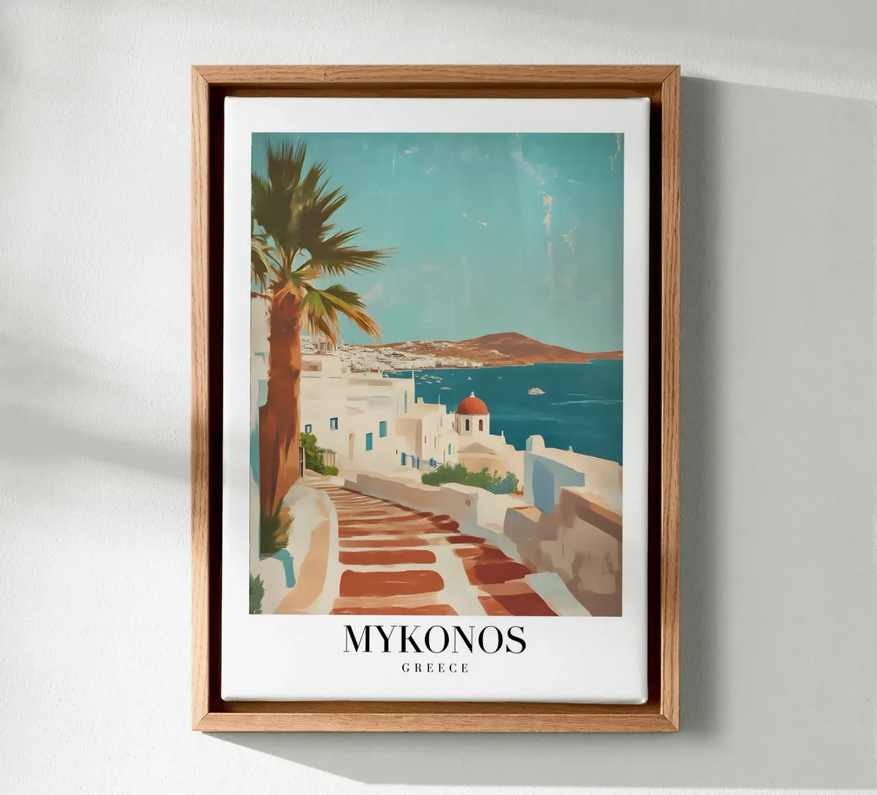 Mykonos Greece Village View - Whitewashed Aegean Art canvas with Floater frame by homdeco