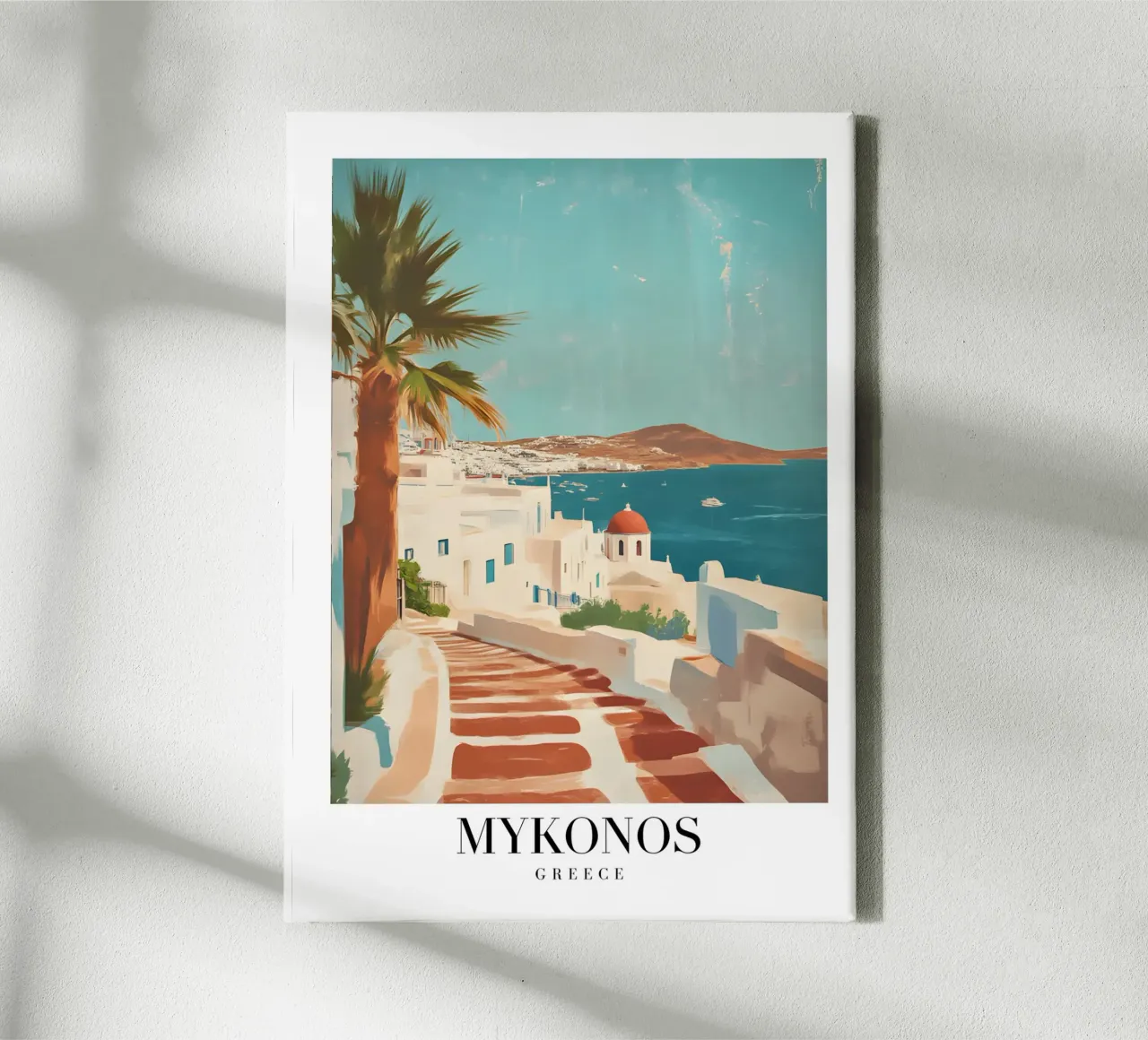 Mykonos Greece Village View - Whitewashed Aegean Art canvas with Floater frame by homdeco