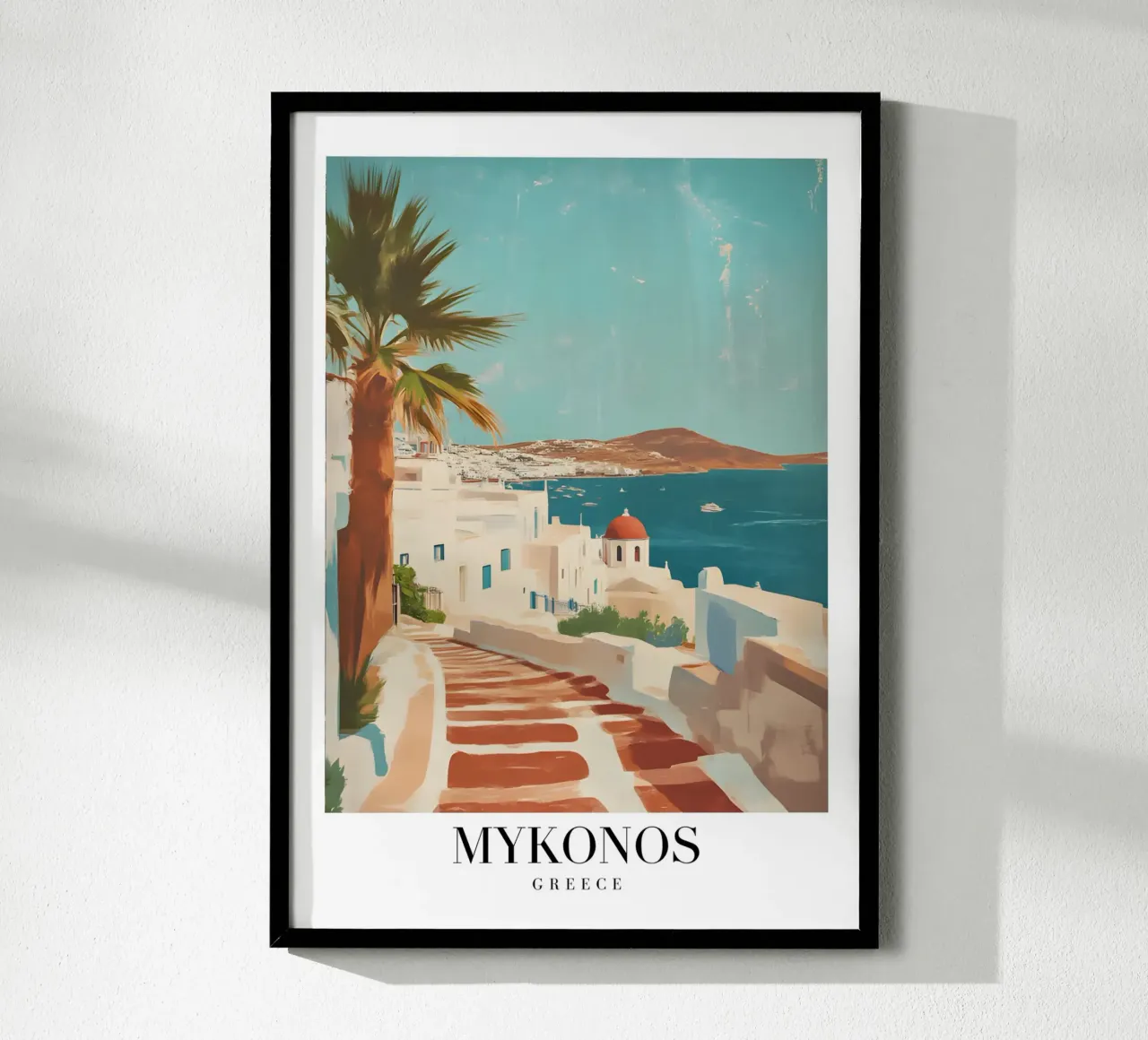 Mykonos Grèce Vue du village - Art égéen blanchi à la chaux poster de homdeco