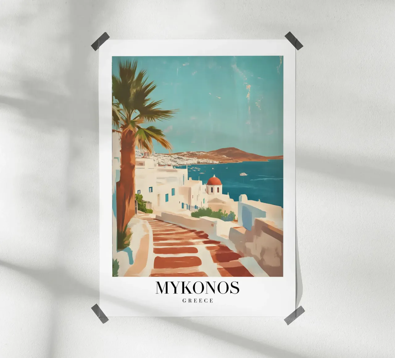 Mykonos Grèce Vue du village - Art égéen blanchi à la chaux poster de homdeco