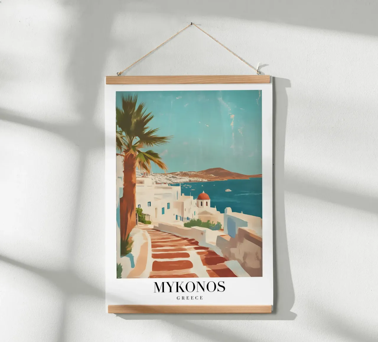 Mykonos Grèce Vue du village - Art égéen blanchi à la chaux poster de homdeco
