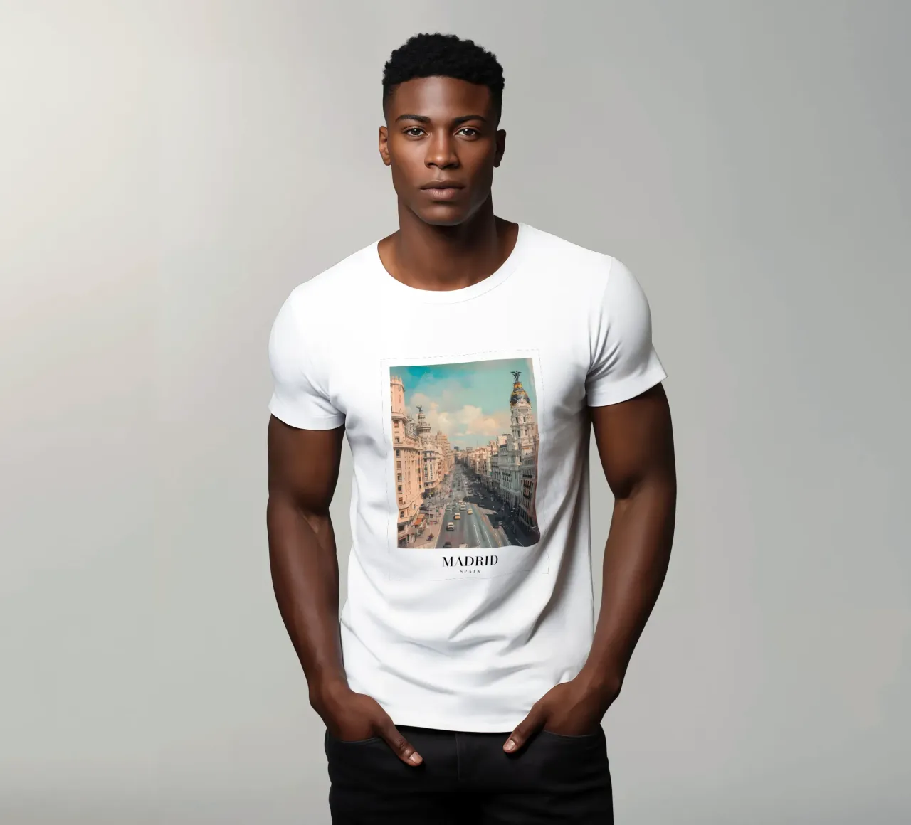 Madrid Spanje Gran Via Skyline - Stedelijke architectuur Print t-shirt van homdeco