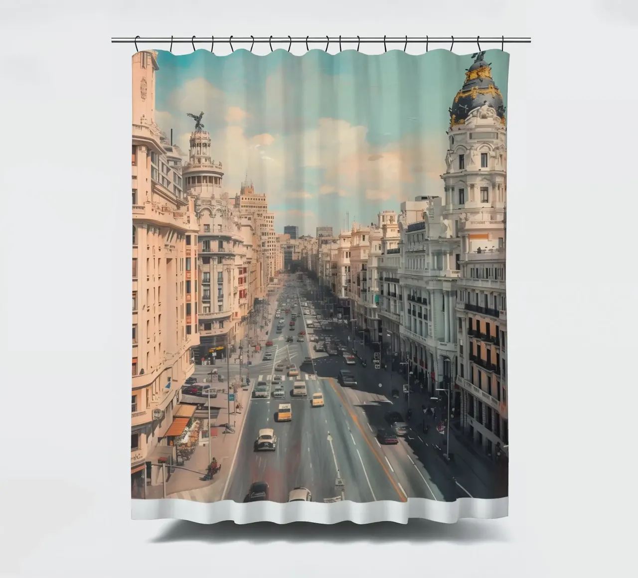 Madrid Spanje Gran Via Skyline - Stedelijke architectuur Print douchegordijn van homdeco