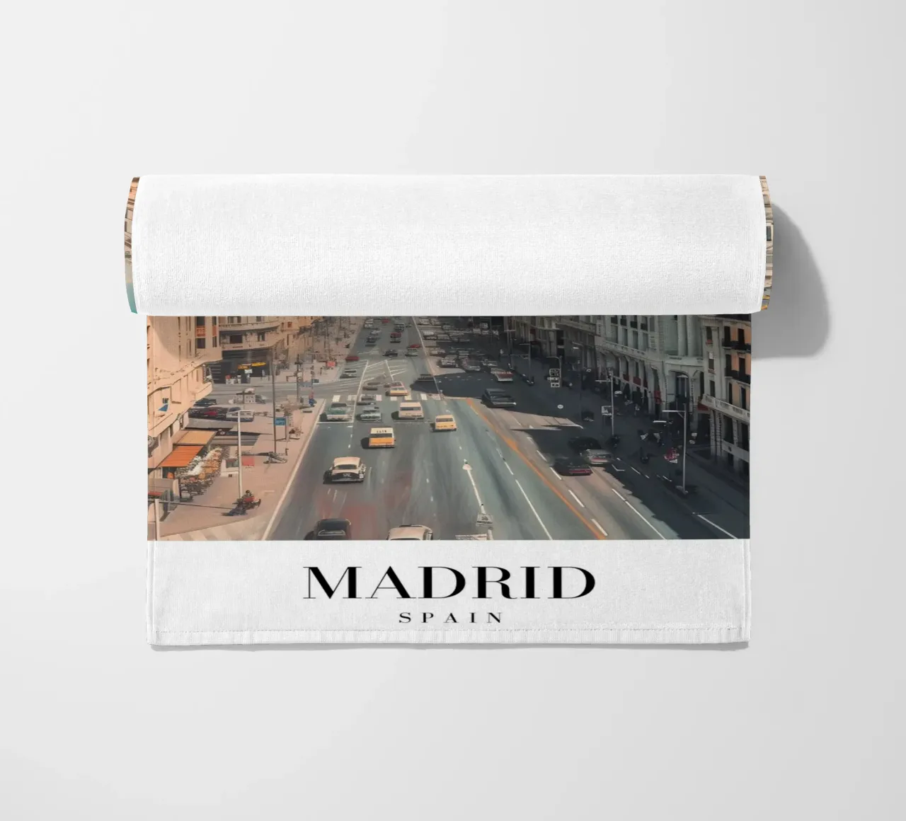 Madrid Spanje Gran Via Skyline - Stedelijke architectuur Print strandhanddoek van homdeco