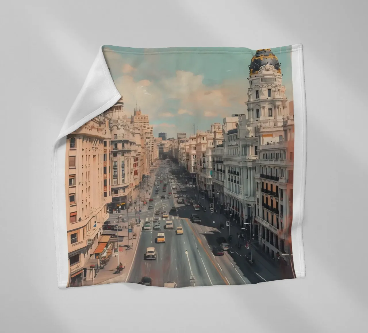 Madrid Spanje Gran Via Skyline - Stedelijke architectuur Print fleecedeken van homdeco