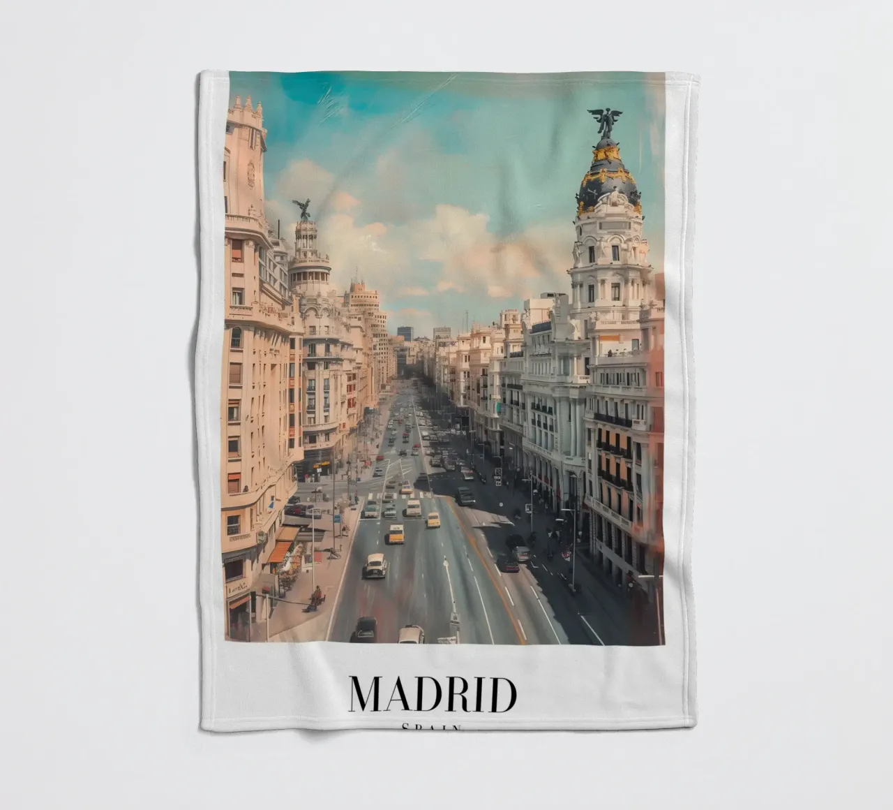 Madrid Spanje Gran Via Skyline - Stedelijke architectuur Print fleecedeken van homdeco