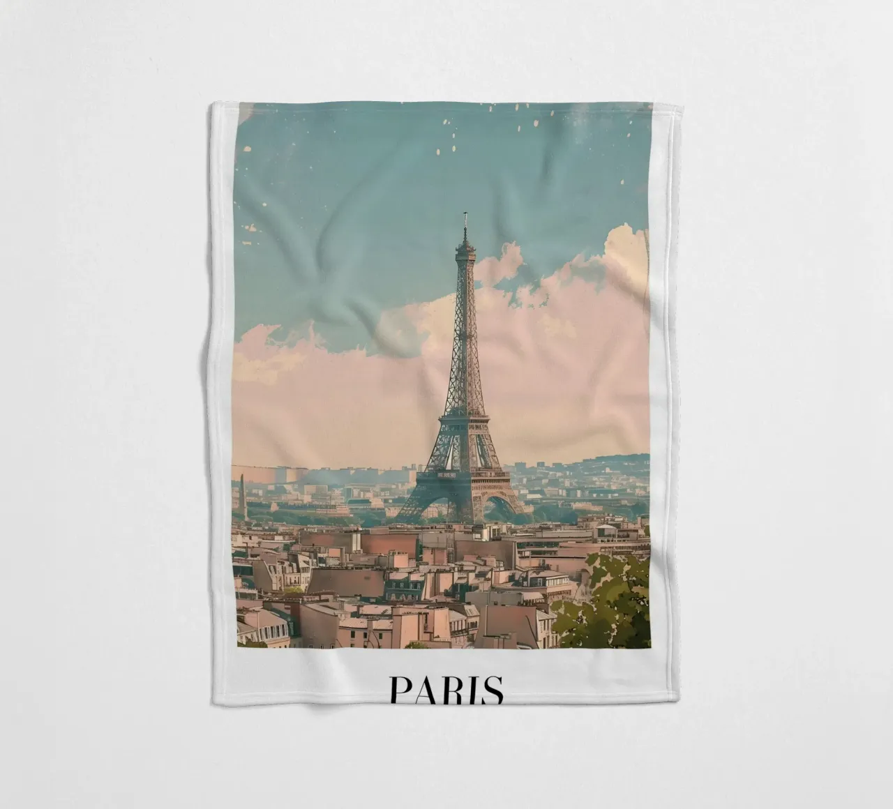 Paris France Eiffel Tower Skyline - Romantic City Art Print fleece blanket by homdeco