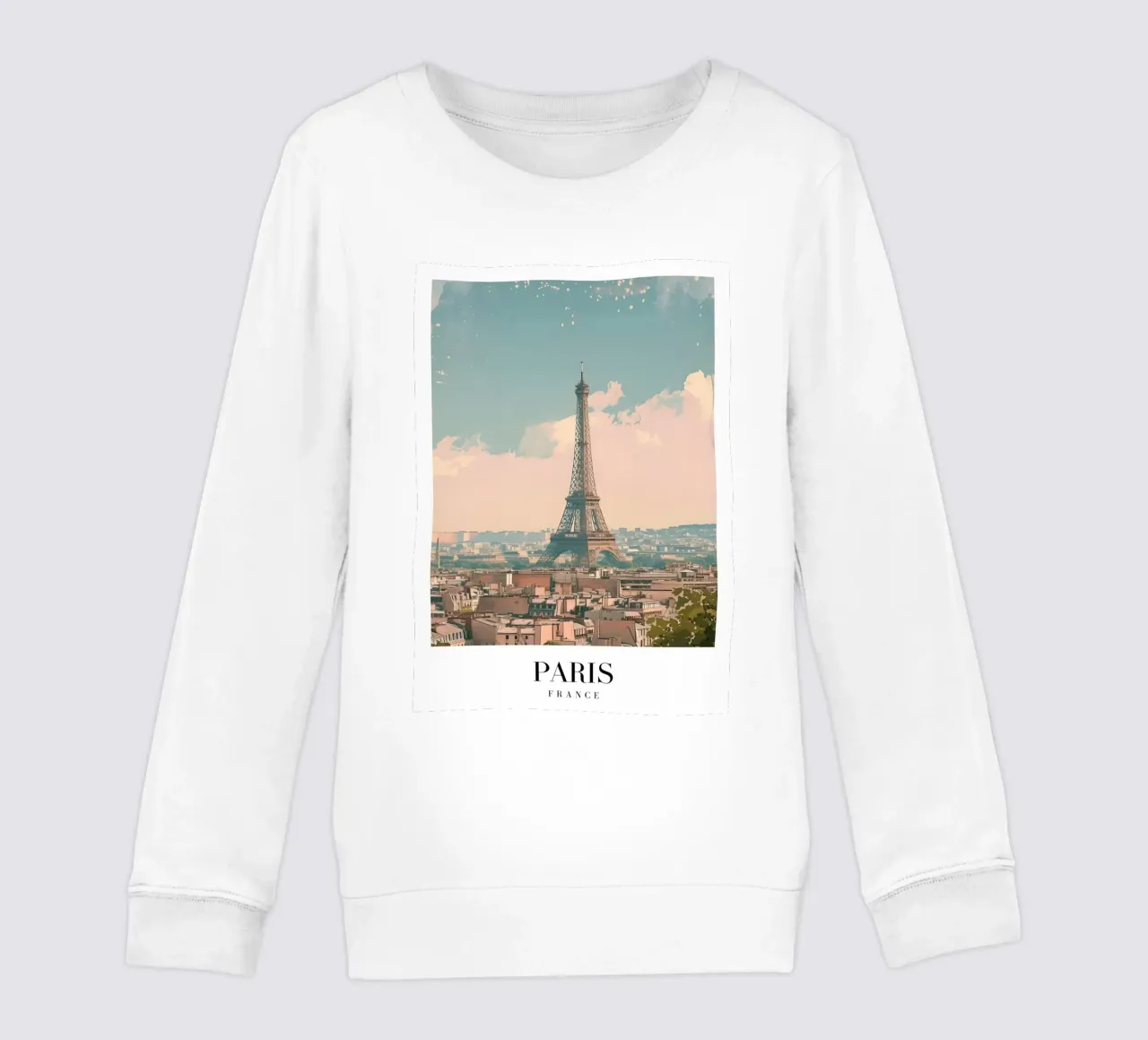 París Francia Torre Eiffel Skyline - Romantic City Art Print sudadera para niño de homdeco