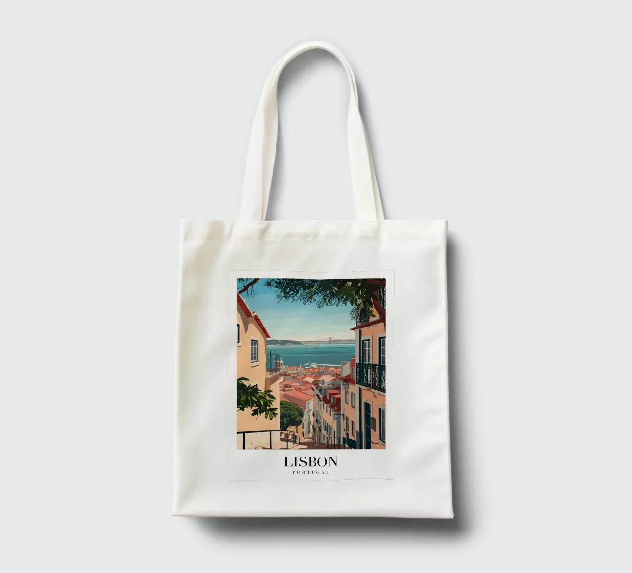 Lisbona Portogallo Tetti e ponti - Alfama Street View borsa in juta da homdeco
