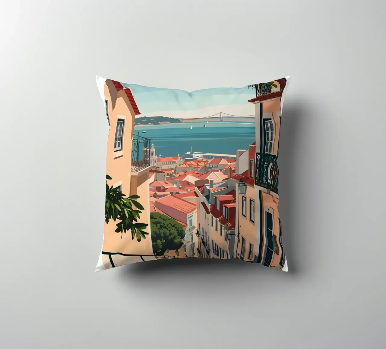 Lisbona Portogallo Tetti e ponti - Alfama Street View cuscino da homdeco