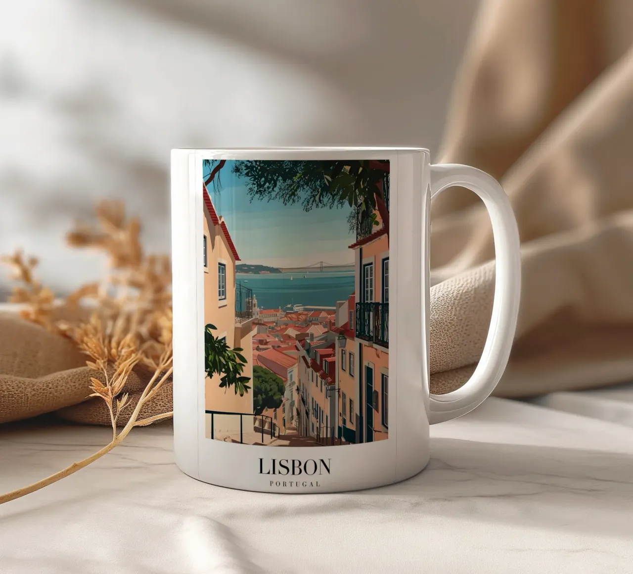 Lisbona Portogallo Tetti e ponti - Alfama Street View tazza in ceramica da homdeco