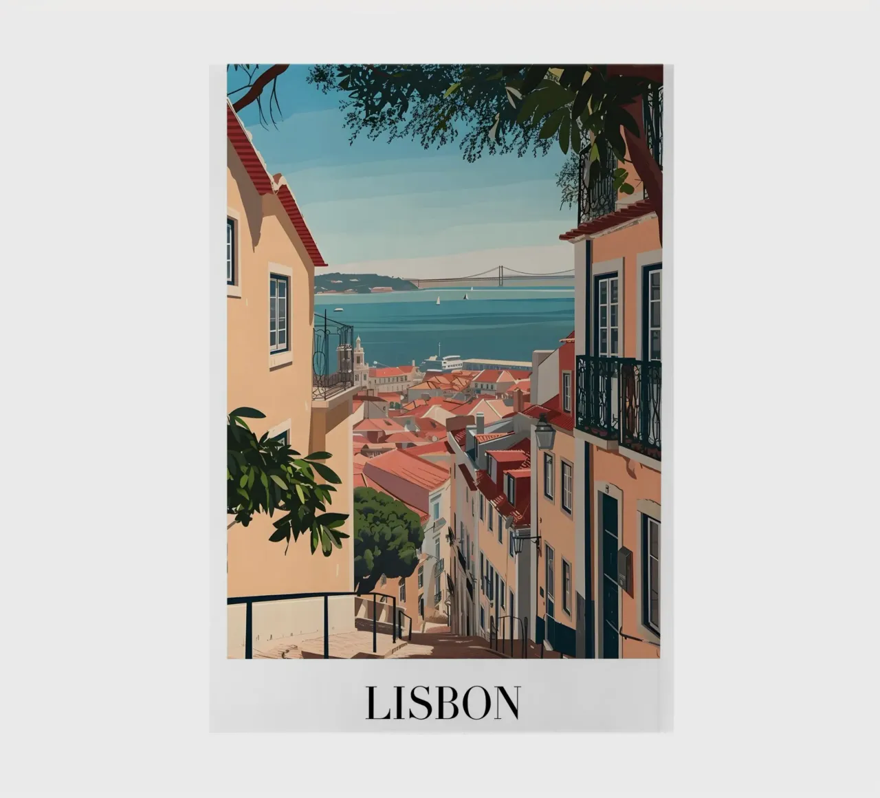 Lisbon Portugal Rooftops & Bridge - Alfama Street View notebook by homdeco