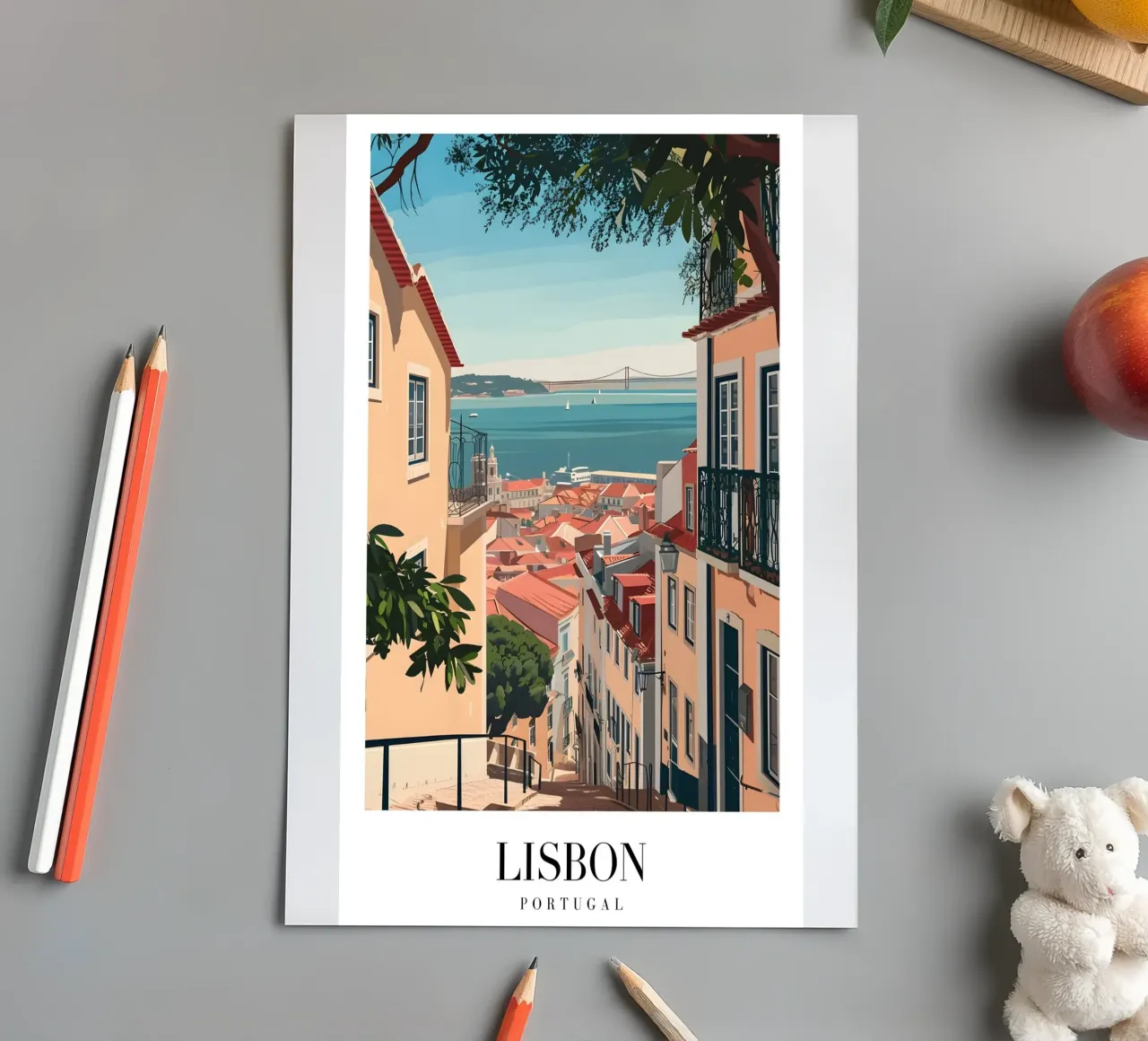 Lisbon Portugal Rooftops & Bridge - Alfama Street View sticker sheet by homdeco