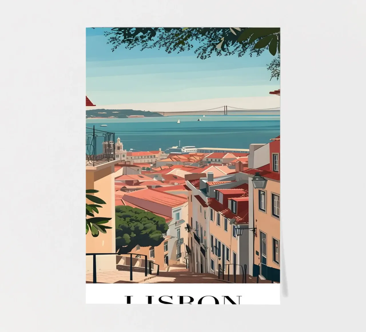 Lisbon Portugal Rooftops & Bridge - Alfama Street View sticker sheet by homdeco