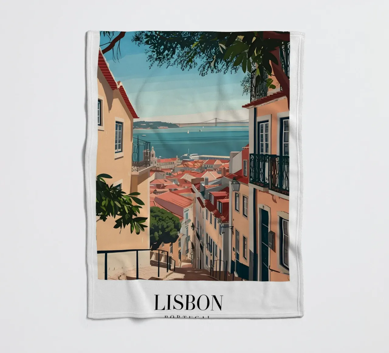 Lisbon Portugal Rooftops & Bridge - Alfama Street View fleecedeken van homdeco