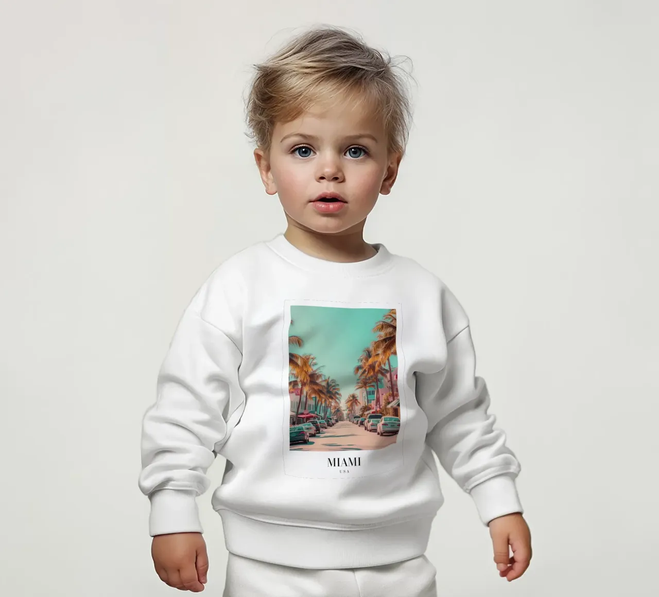 Miami Beach Ocean Drive - Art Deco Palm Trees Print sudadera de bebé de homdeco