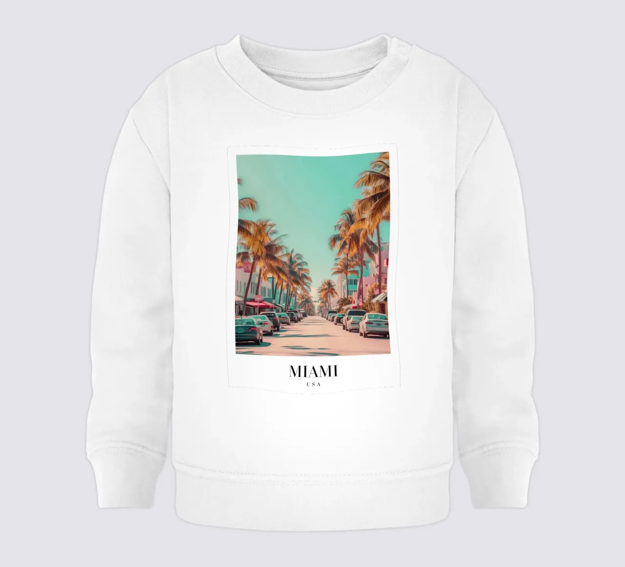 Miami Beach Ocean Drive - Art Deco Palm Trees Print sudadera de bebé de homdeco