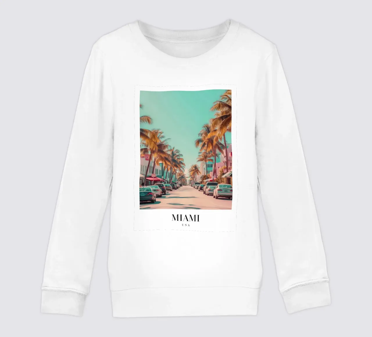 Miami Beach Ocean Drive - Art Deco Palm Trees Print sudadera para niño de homdeco