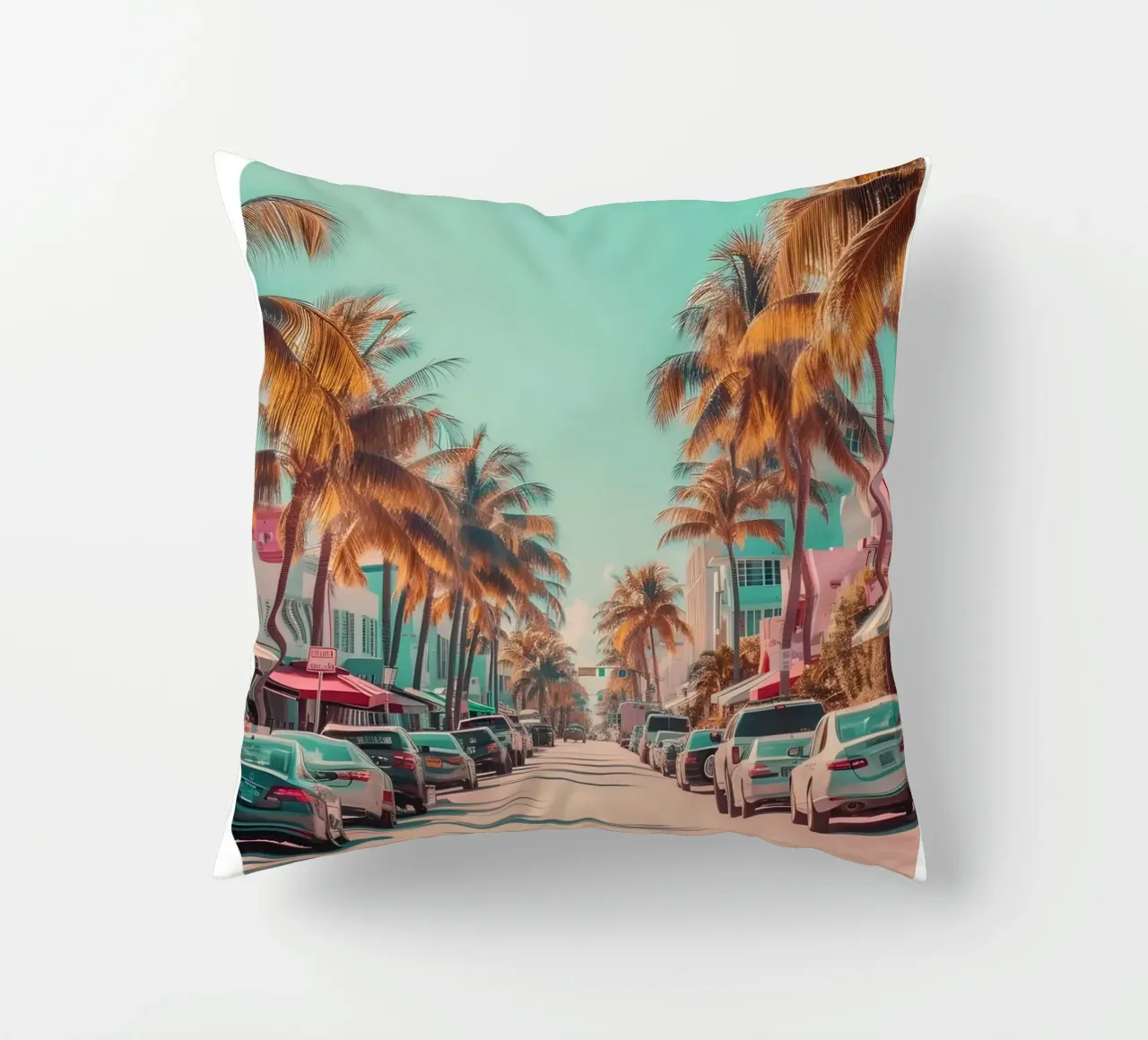 Miami Beach Ocean Drive - Stampa Art Deco Palm Trees cuscino da homdeco