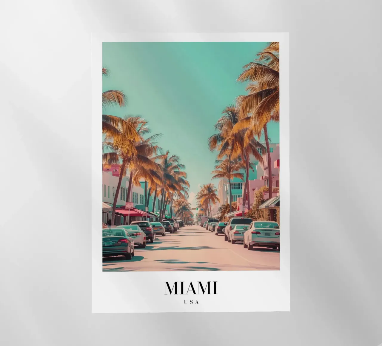 Miami Beach Ocean Drive - Art Deco Palm Trees Print lámina retroiluminada de homdeco