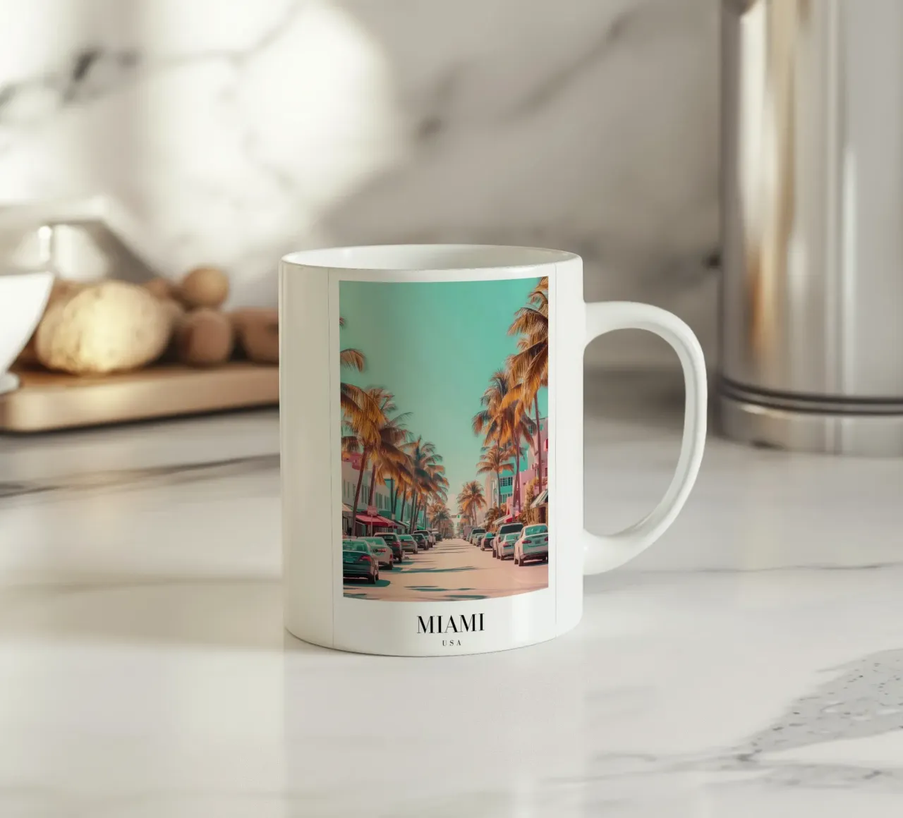 Miami Beach Ocean Drive - Stampa Art Deco Palm Trees tazza in ceramica da homdeco