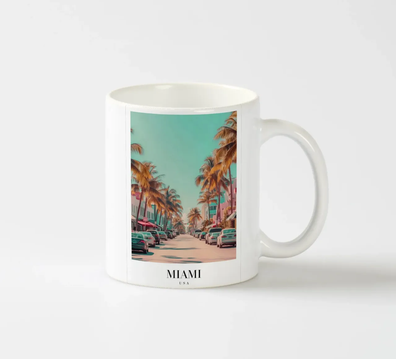 Miami Beach Ocean Drive - Stampa Art Deco Palm Trees tazza in ceramica da homdeco