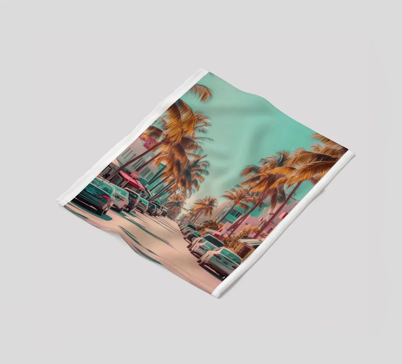 Miami Beach Ocean Drive - Art Deco Palm Trees Druck Fleecedecke von homdeco