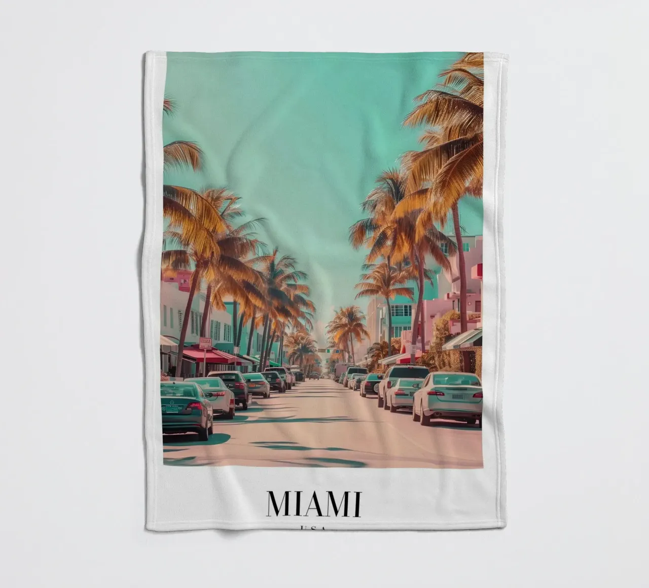 Miami Beach Ocean Drive - Art Deco Palm Trees Druck Fleecedecke von homdeco