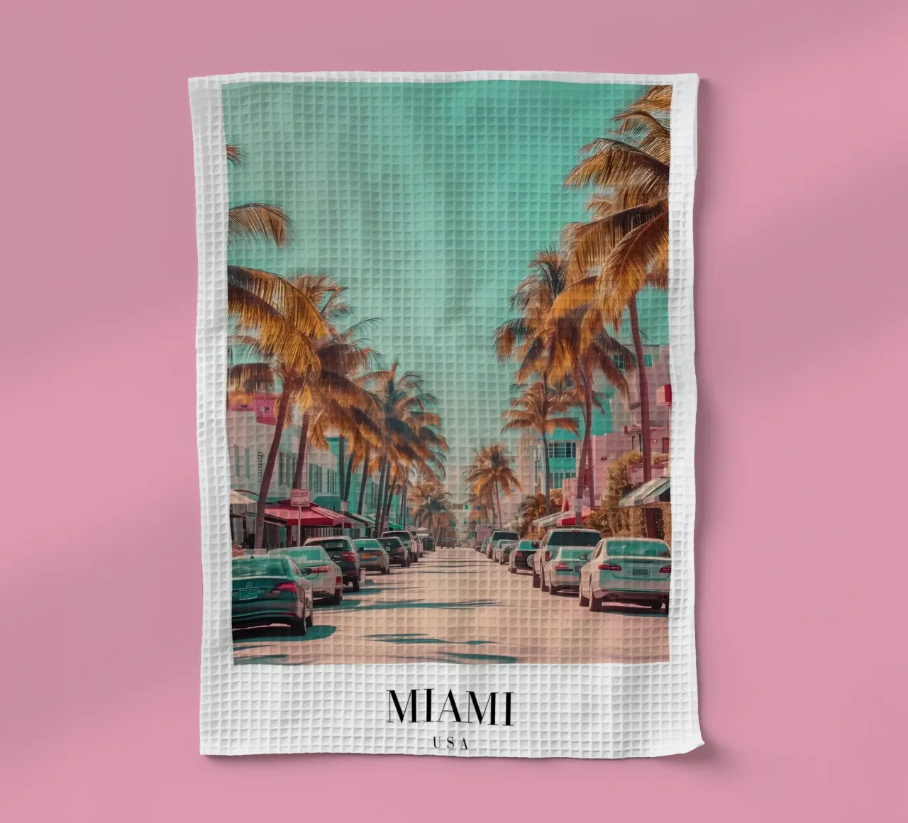 Miami Beach Ocean Drive - Art Deco Palm Trees Print torchon de homdeco