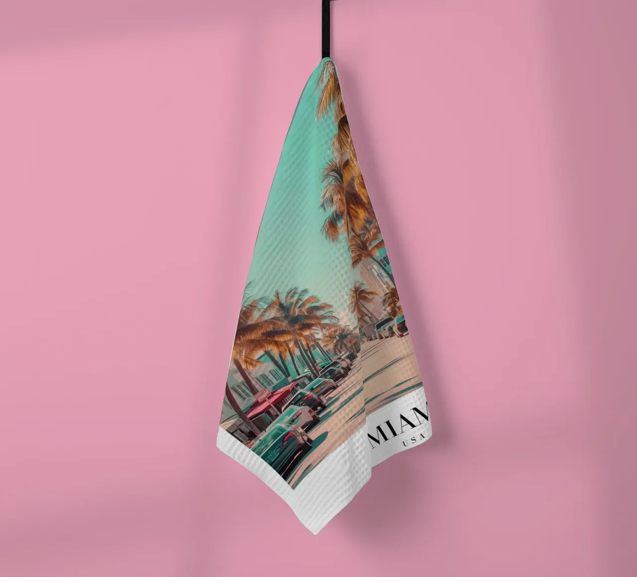 Miami Beach Ocean Drive - Art Deco Palm Trees Print torchon de homdeco
