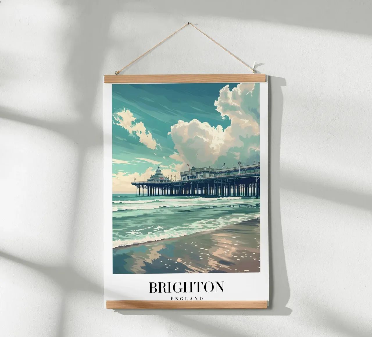 Molo di Brighton, Inghilterra - Stampa d'arte su spiaggia costiera poster con telaio in alluminio da homdeco