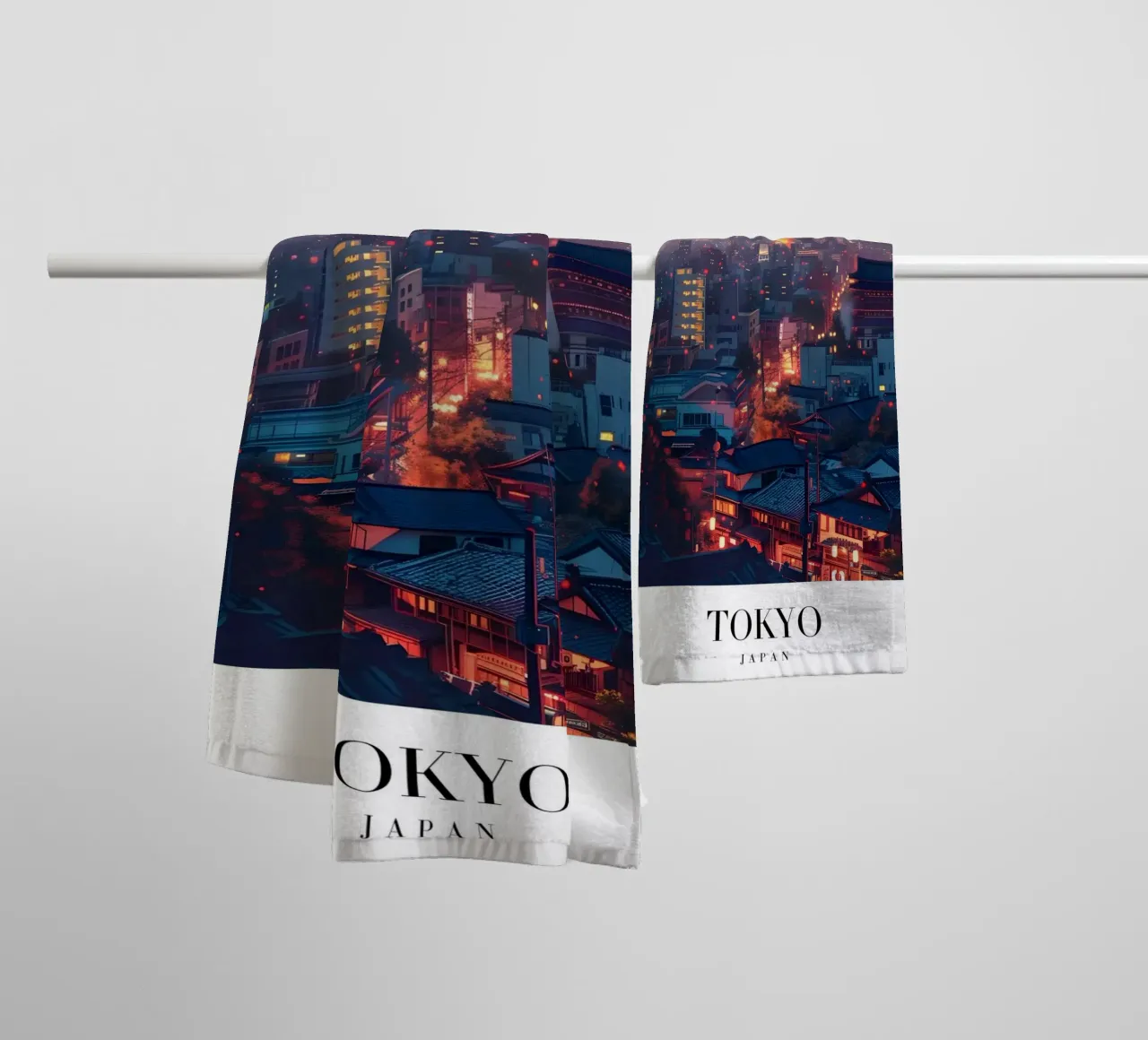 Tokyo Japan Sunset Skyline - Tokyo Tower Urban Art Print towel by homdeco