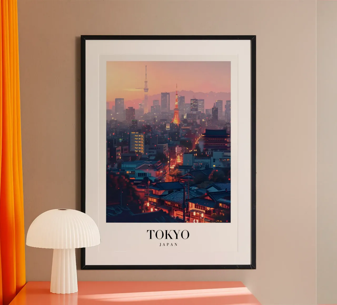 Tokyo Japan Sunset Skyline - Tokyo Tower Urban Art Print poster by homdeco