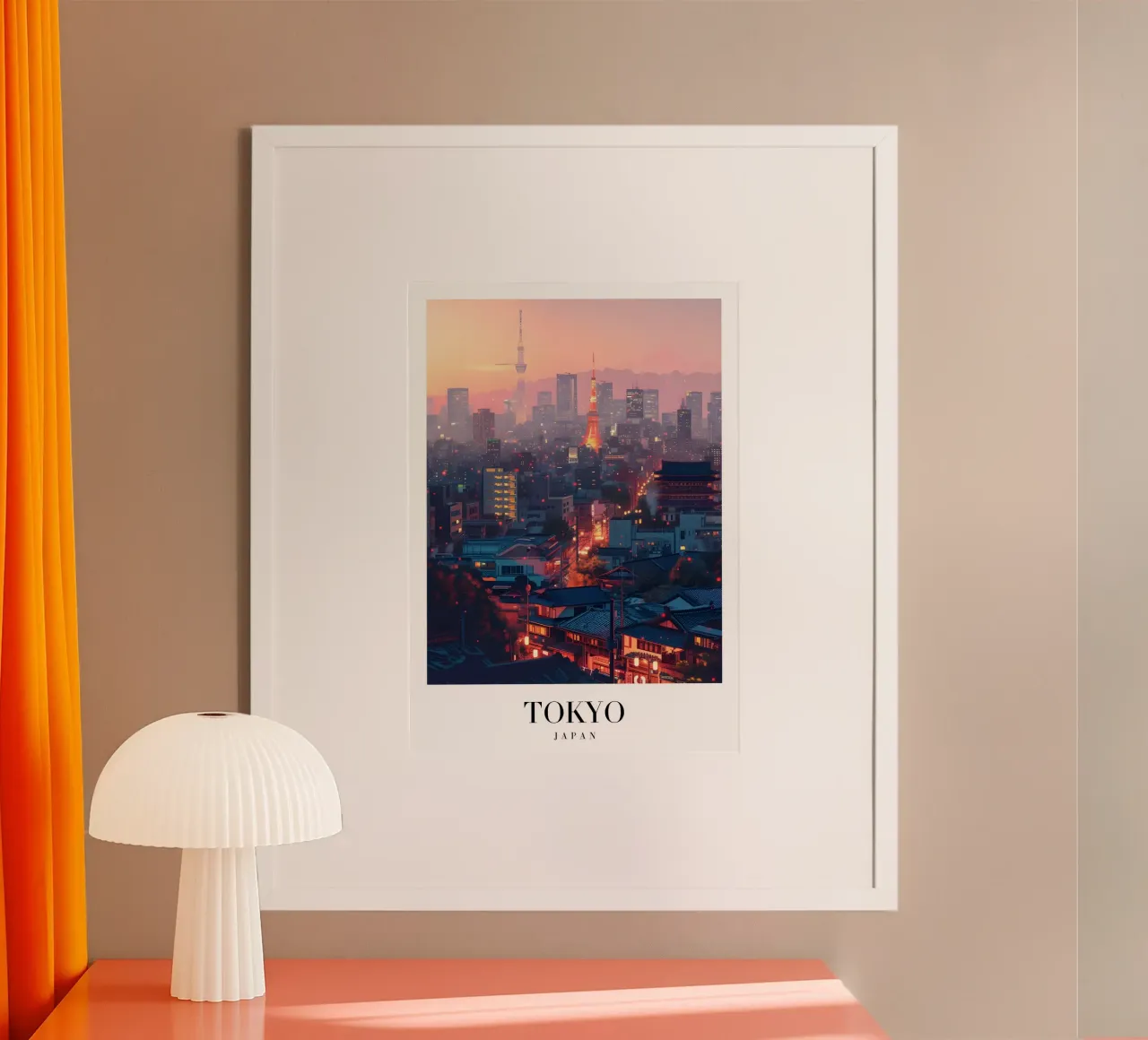 Tokyo Japan Sunset Skyline - Tokyo Tower Urban Art Print poster by homdeco