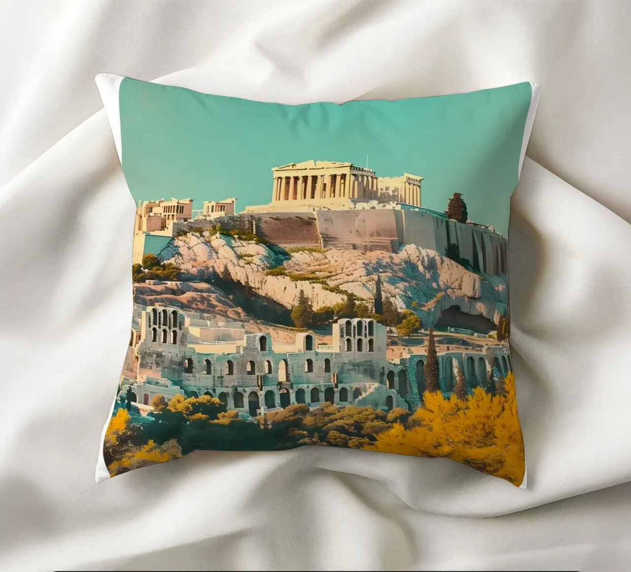 Athènes Grèce Vue de l'Acropole - Impression d'art grec ancien coussin de homdeco