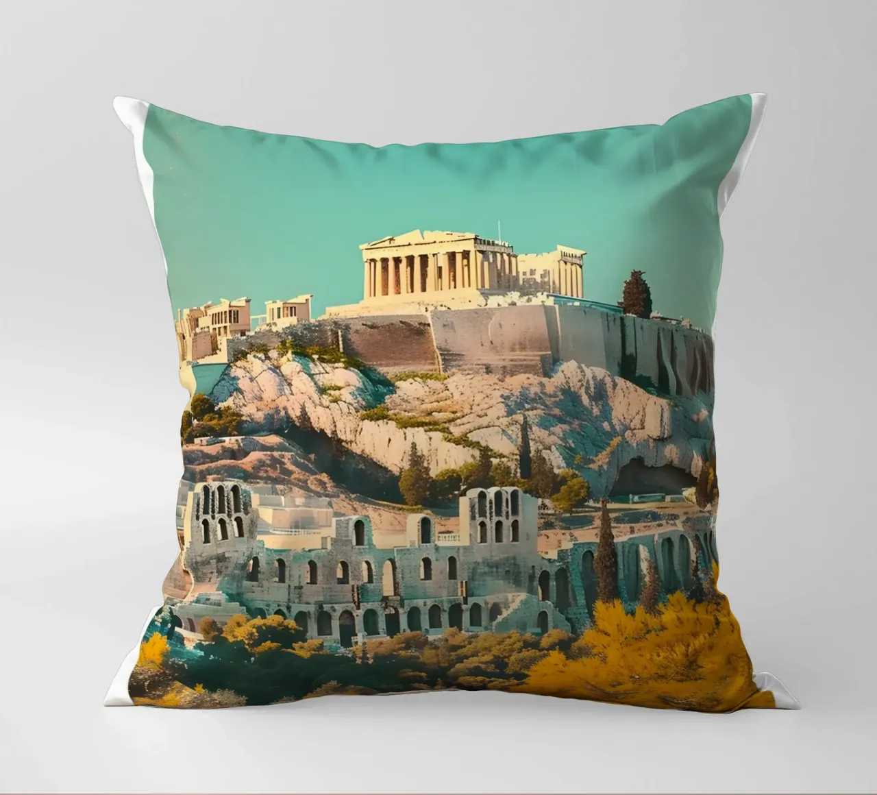 Athènes Grèce Vue de l'Acropole - Impression d'art grec ancien coussin de homdeco
