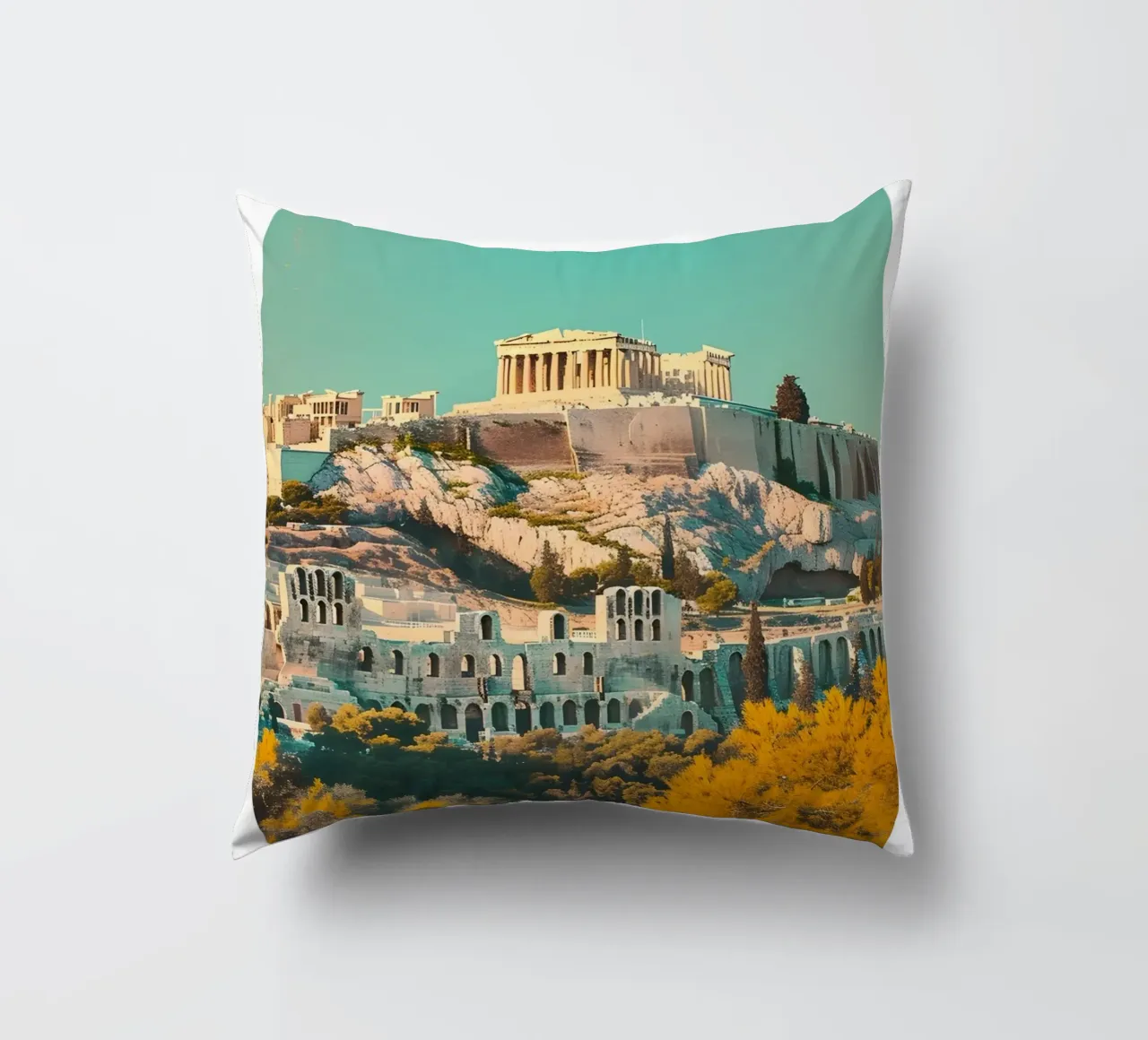 Athènes Grèce Vue de l'Acropole - Impression d'art grec ancien coussin de homdeco