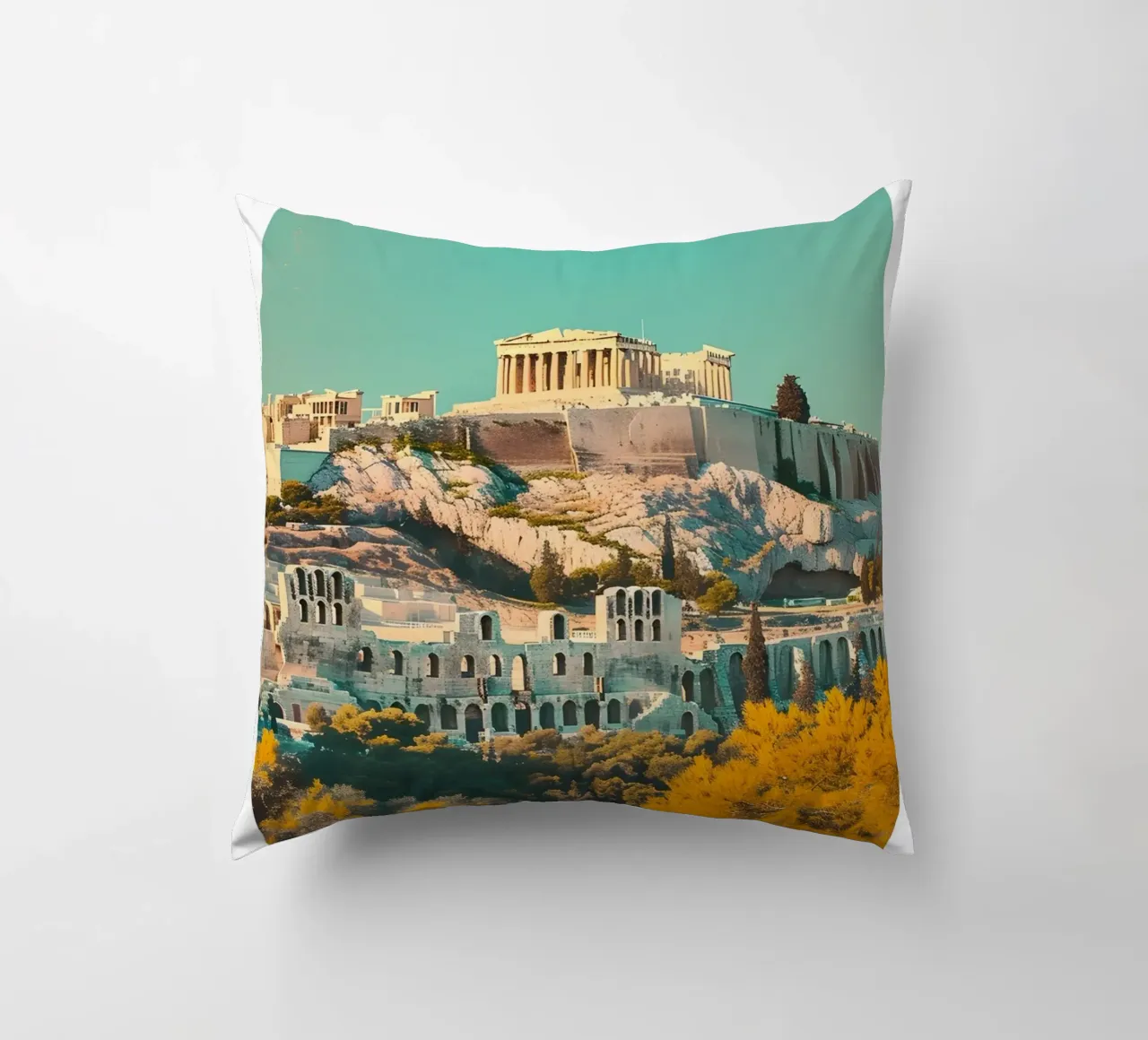 Athènes Grèce Vue de l'Acropole - Impression d'art grec ancien coussin de homdeco