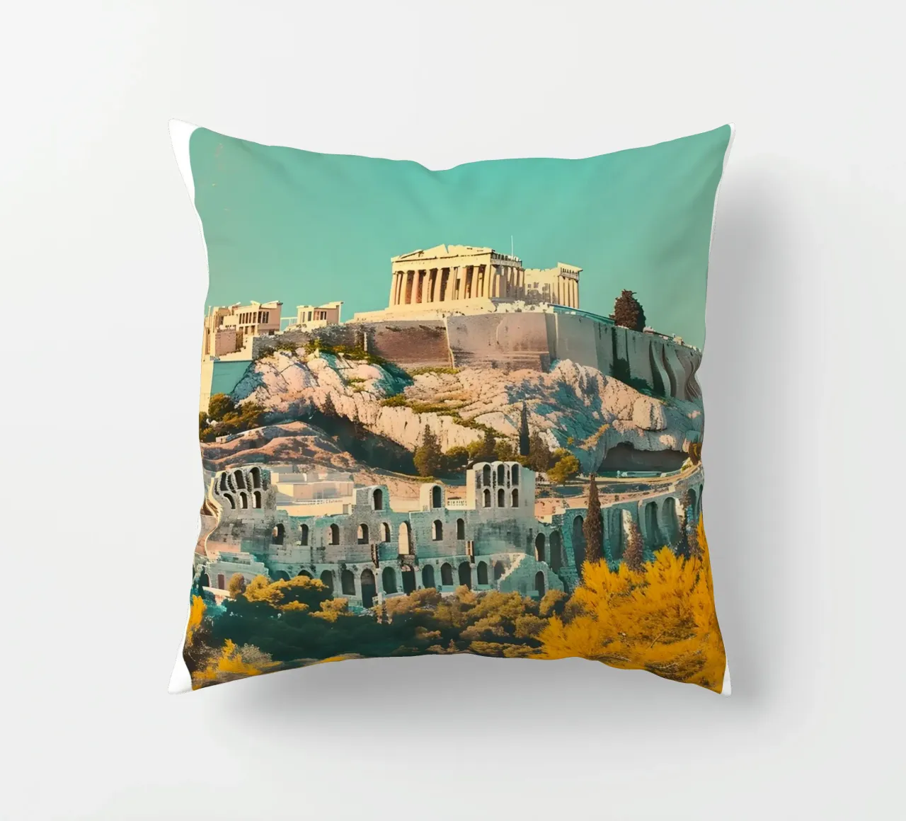 Athènes Grèce Vue de l'Acropole - Impression d'art grec ancien coussin de homdeco