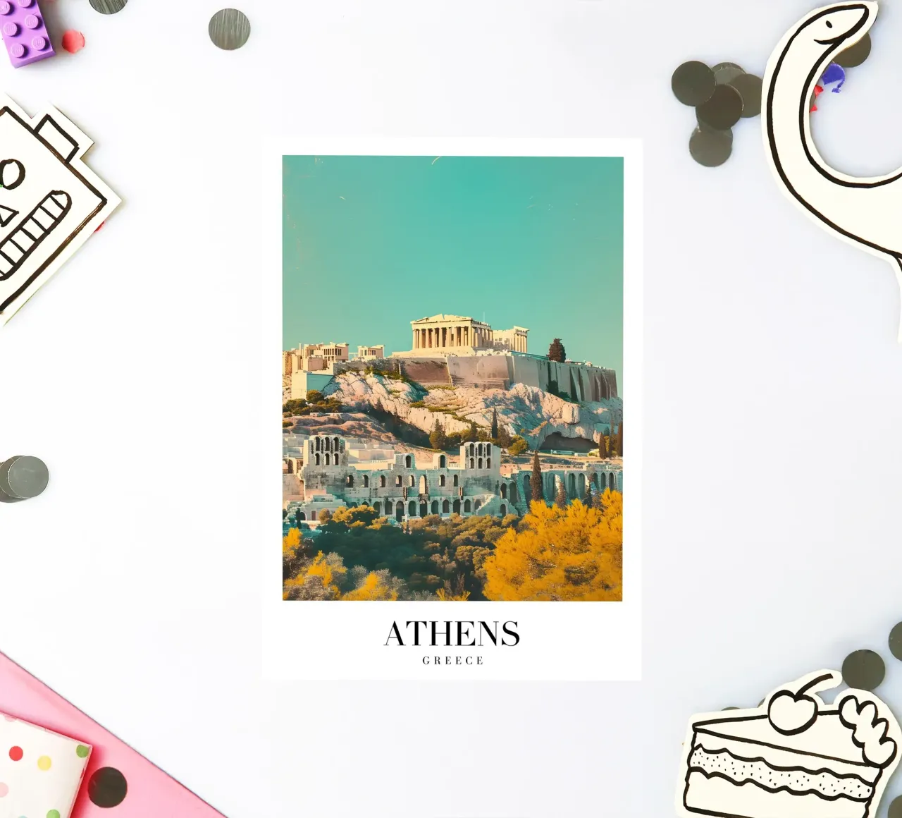 Athènes Grèce Vue de l'Acropole - Impression d'art grec ancien autocollant de homdeco