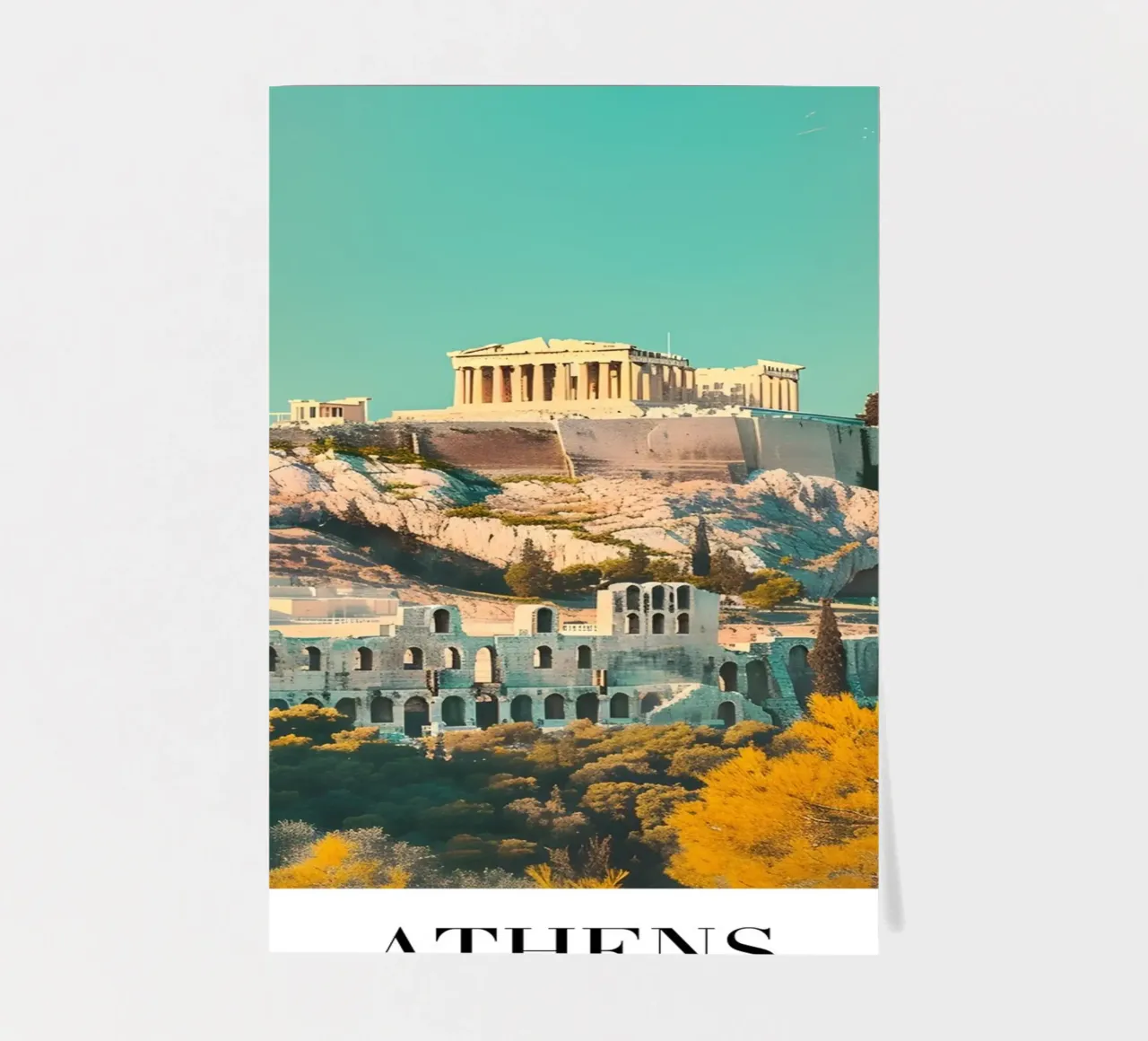 Athènes Grèce Vue de l'Acropole - Impression d'art grec ancien planche autocollant de homdeco