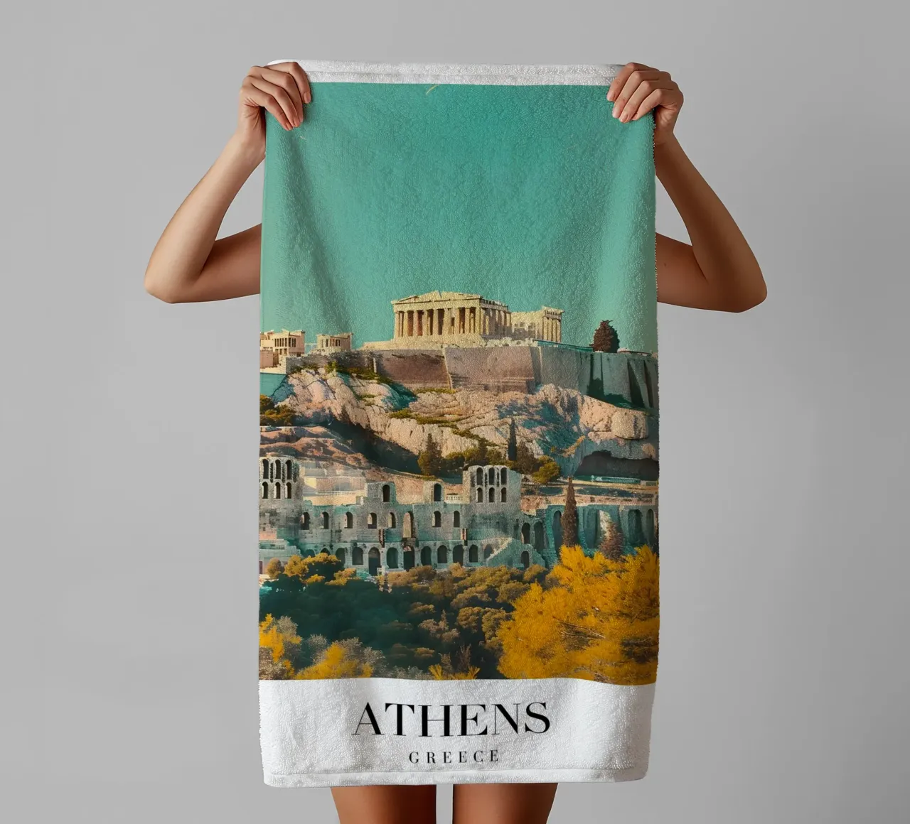 Athènes Grèce Vue de l'Acropole - Impression d'art grec ancien serviette de bain de homdeco