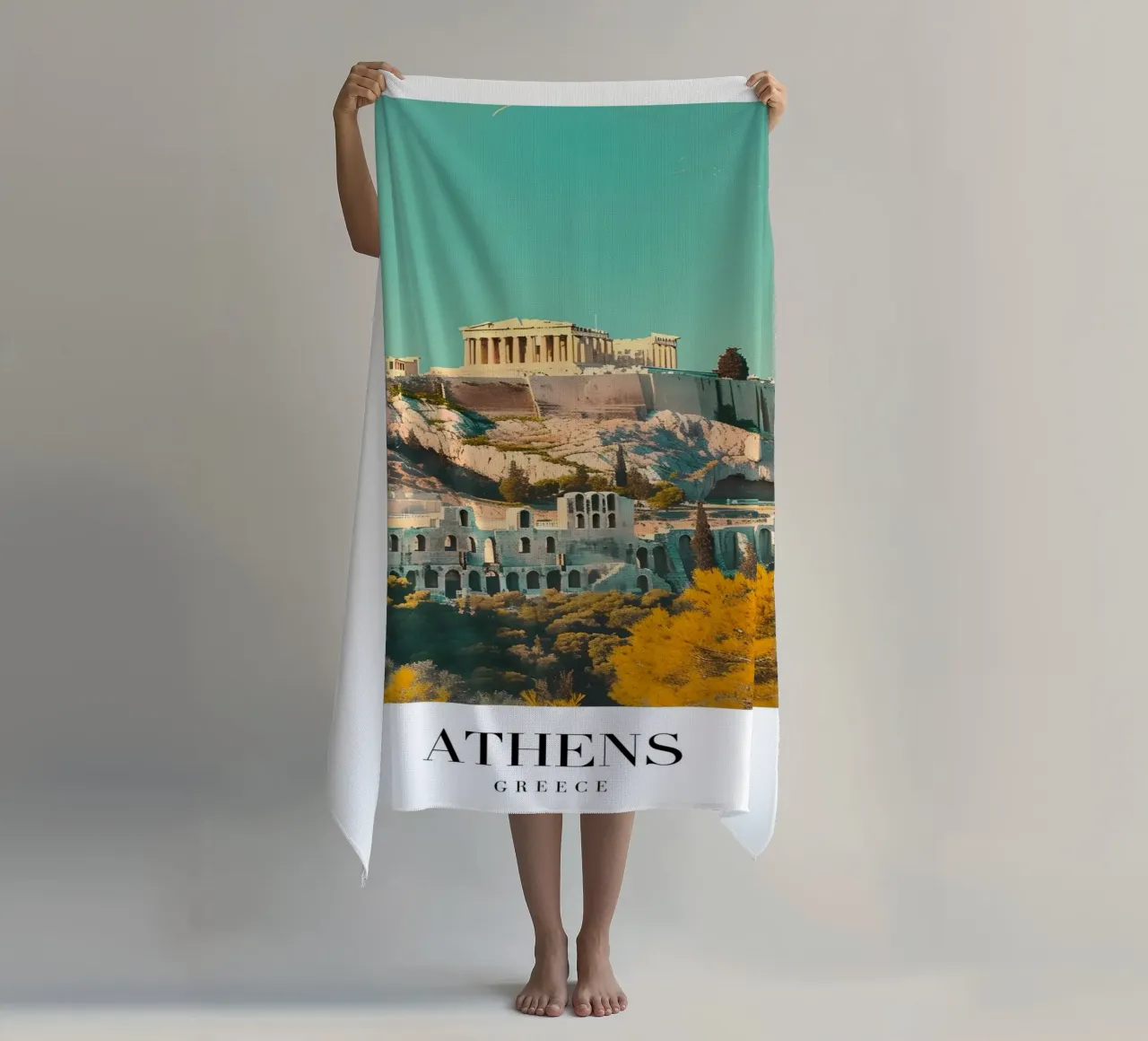 Athènes Grèce Vue de l'Acropole - Impression d'art grec ancien serviette de plage de homdeco